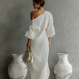 Vestido color marfil sin hombros
