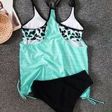 Augustus - Tankini de un solo color con estampado de leopardo