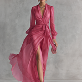 Vestido de Chiffon Rosa con Escote en V