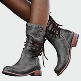 Ana - Botines De Piel Gris Con Cordones Y TacónPulidoMarta