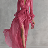 Vestido de Chiffon Rosa con Escote en V
