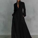 Vestido Maxi de Lino Patchwork con Cuello Alto