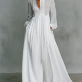 Vestido Maxi de Lino Patchwork con Cuello Alto