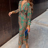 Nahia | Vestido Midi Estampado con Mangas Largas