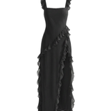 Vestido Maxi con Abertura y Volantes
