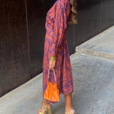 Nahia | Vestido Midi Estampado con Mangas Largas