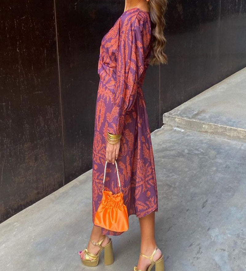Nahia | Vestido Midi Estampado con Mangas Largas