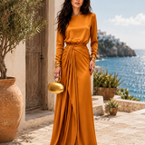 Anabel | Vestido Maxi de Satén Drapeado
