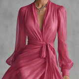 Vestido de Chiffon Rosa con Escote en V