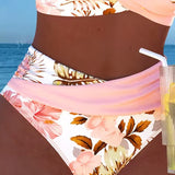 Bikini con estampado floral contrastante y abertura