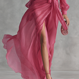 Vestido de Chiffon Rosa con Escote en V