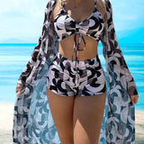 Alba - Conjunto de bikini de 3 piezas con estampado