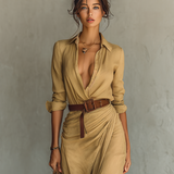 Maxivestido con cuello de solapa y manga larga