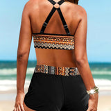 Maryan - Bikini de Patrón Geométrico con Cintura Alta Elástica