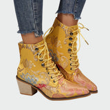 Sandra - Botines De Cuero Con Flores Elegantes Radiantes