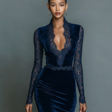 Vestido Midi de Terciopelo con Escote en V