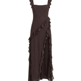 Vestido Maxi con Abertura y Volantes