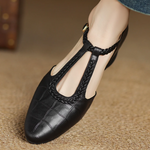 Greta – Zapatos de piel con tira en T y detalle trenzado