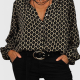 Jemima Blusa de Botones con Estampado Geométrico
