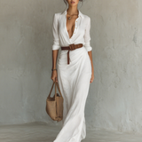 Maxivestido con cuello de solapa y manga larga