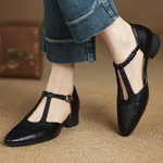 Greta – Zapatos de piel con tira en T y detalle trenzado