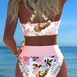 Bikini con estampado floral contrastante y abertura