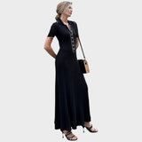 Lídia – Vestido de Malla con Decote en V y Botones