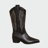 Isabella - Botas Vaqueras En Piel Negra Con Detalles Pluma