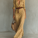 Maxivestido con cuello de solapa y manga larga