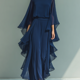 Conjunto de Chifón Azul Marino con Volantes