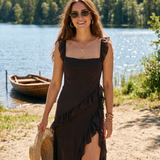 Vestido Maxi con Abertura y Volantes