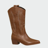 Isabella - Botas Vaqueras En Piel Negra Con Detalles Pluma