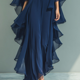 Conjunto de Chifón Azul Marino con Volantes
