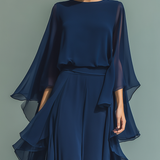 Conjunto de Chifón Azul Marino con Volantes