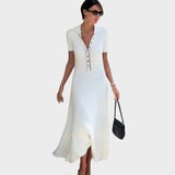 Lídia – Vestido de Malla con Decote en V y Botones