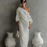 Vestido color marfil sin hombros