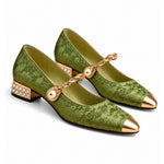 Angustias: mary jane jacquard con perla, color verde, vista del par