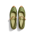 Angustias: mary jane jacquard con perla, color verde, vista cenital del par