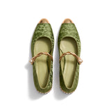Angustias: mary jane jacquard con perla, color verde, vista cenital del par