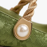 Angustias: mary jane jacquard con perla, color verde, detalle