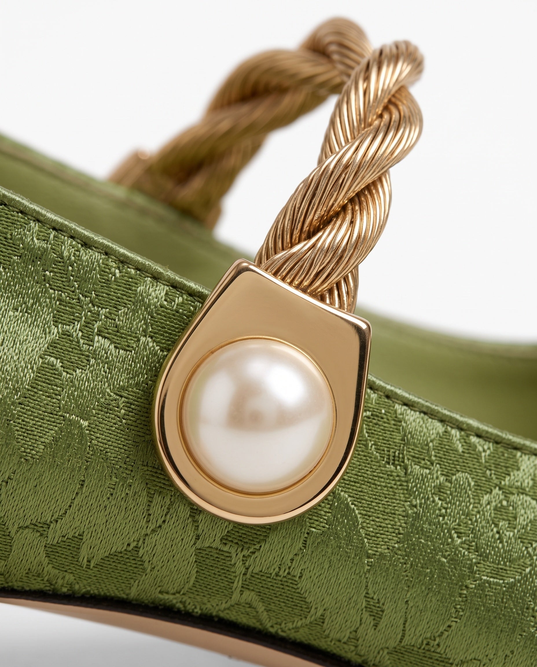 Angustias: mary jane jacquard con perla, color verde, detalle