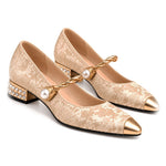 Angustias: mary jane jacquard con perla, color beige, vista del par