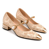Angustias: mary jane jacquard con perla, color beige, vista del par