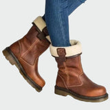 Rosa - Botas Invierno De Cuero Rústico Con Forro Peludo