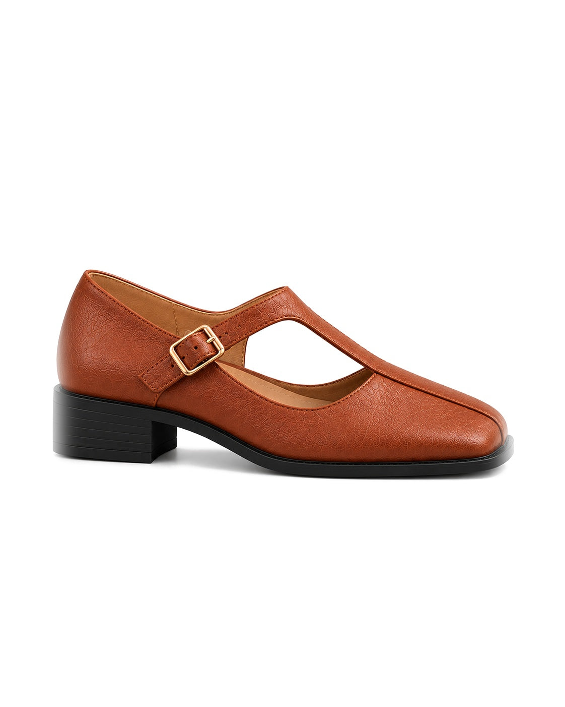 Azucena: bailarinas mary jane cuadradas, color marrón claro, vista lateral