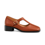Azucena: bailarinas mary jane cuadradas, color marrón claro, vista lateral