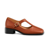 Azucena: bailarinas mary jane cuadradas, color marrón claro, vista lateral
