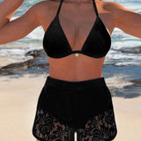 Martina - Elegante conjunto de bikini de encaje en un solo color
