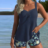 Marina - Tankini a Rayas con Pantalones Cortos de Playa de Dos Piezas
