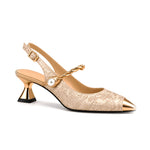 Cayetana: zapatos destalonados con perla, color beige, vista lateral